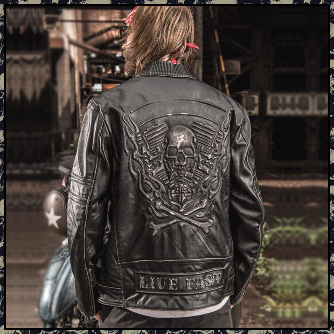 Black Leather Jacket For Men : Leather Biker Jacket Skull