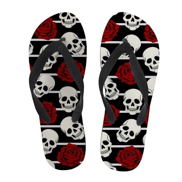 Black Rose Print Flip Flops