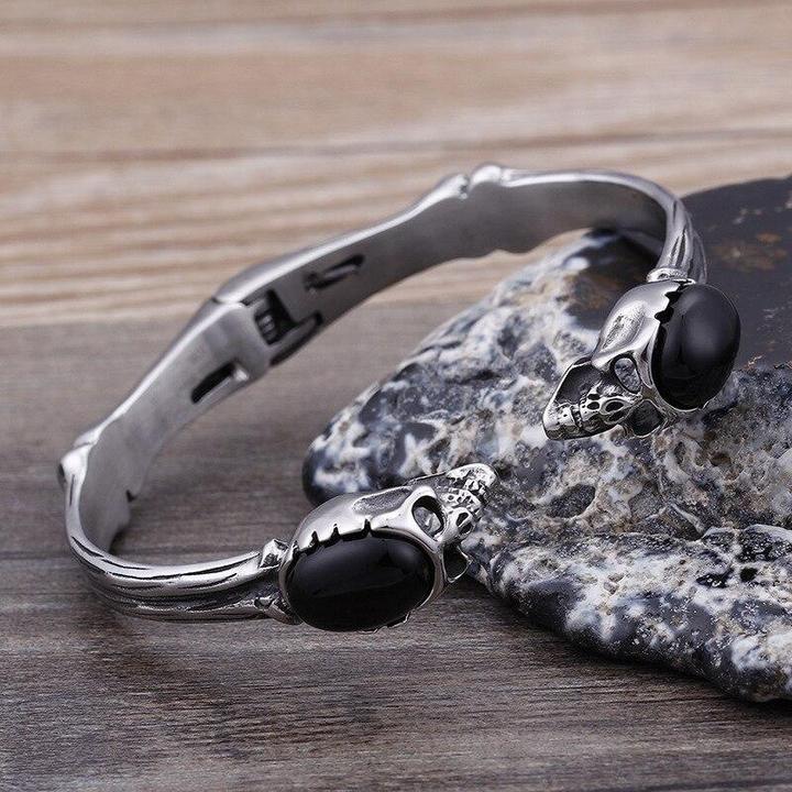 Black Stone Bracelet For Men | Skull Action