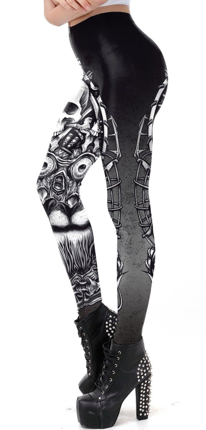 gothic skull leggings white