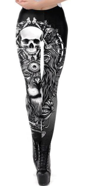 gothic skull leggings black and white