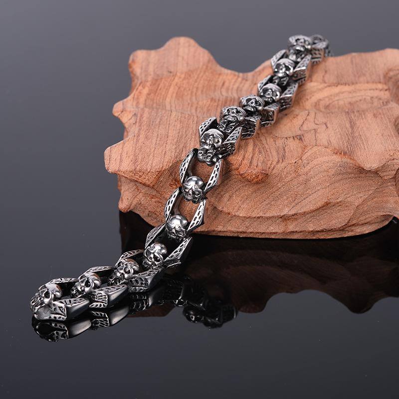 Mens Gothic Silver Bracelets | Skull Action