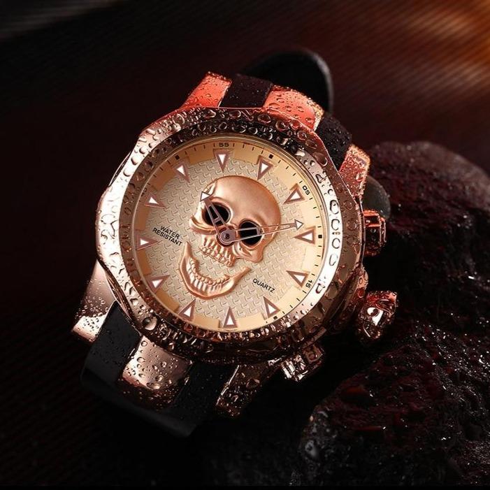 Mens Rose Gold Skeleton Watch | Skull Action