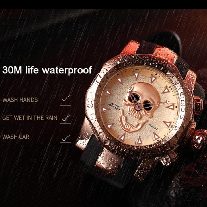 Mens Rose Gold Skeleton Watch | Skull Action