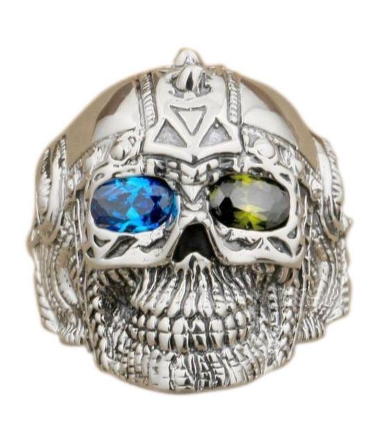 Mens Silver Biker Ring | Skull Action