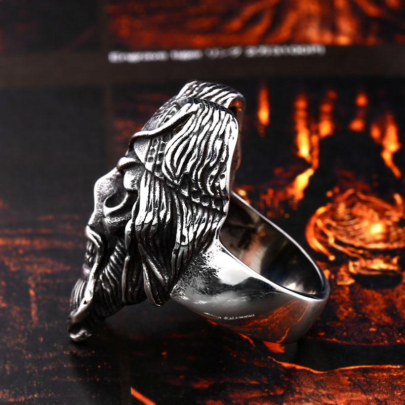 Mens Silver Viking Ring | Skull Action
