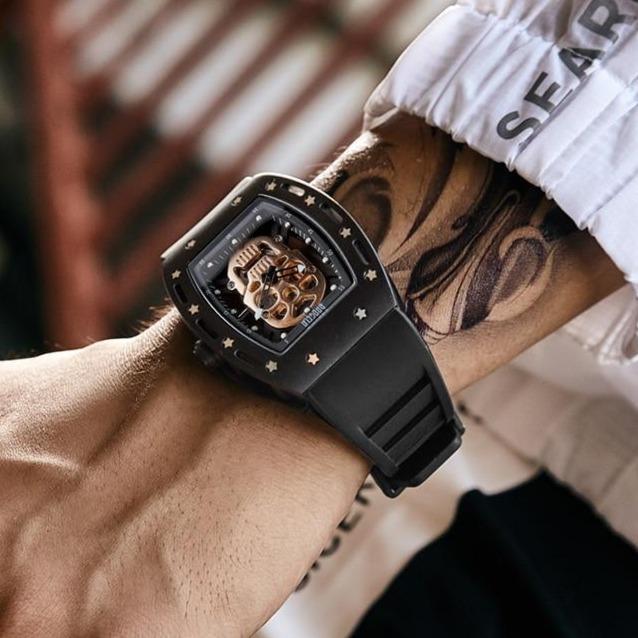 Mens Skeleton Watch Rectangle