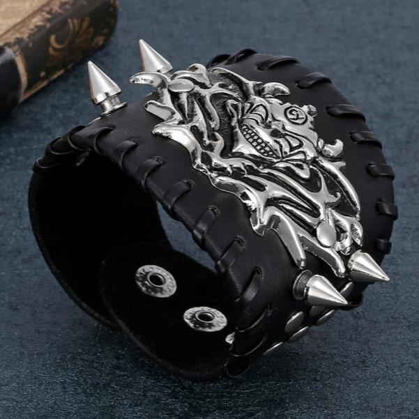 Mens Skull Leather Bracelet | Skull Action