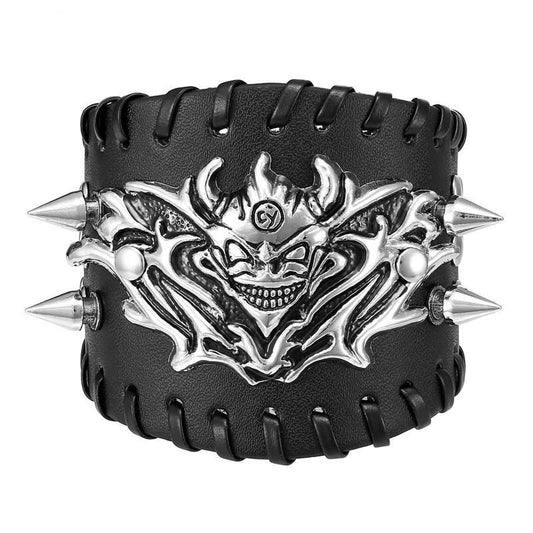 Mens Skull Leather Bracelet