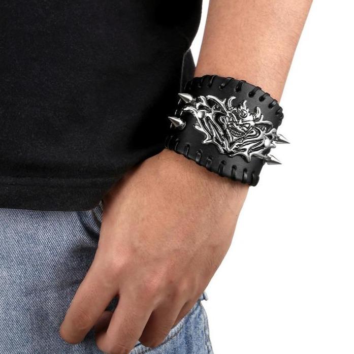 Mens Skull Leather Bracelet | Skull Action