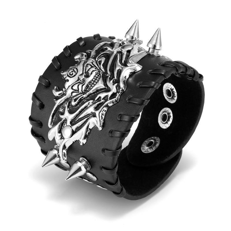 Mens Skull Leather Bracelet | Skull Action