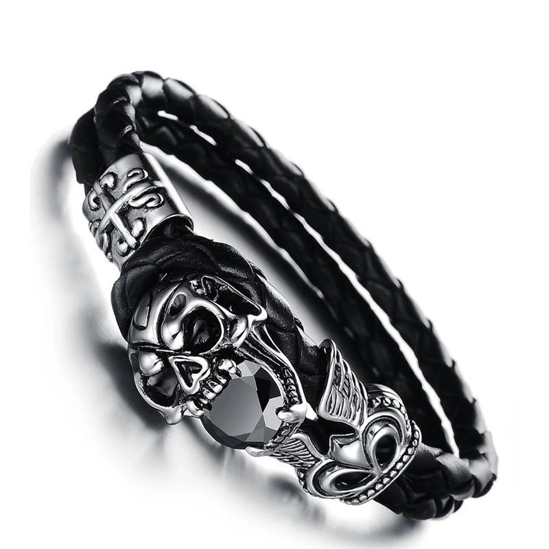 Mens Skull Leather Bracelet | Skull Action
