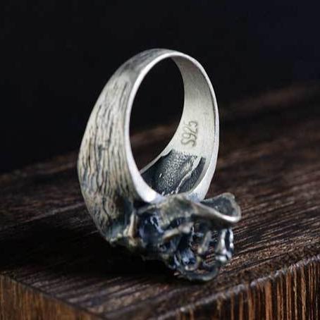 Mens Sterling Silver Biker Rings | Skull Action