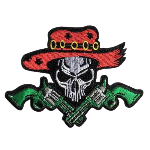 Skull with Cap and Mexican Flag Bandanna embroidered Patch