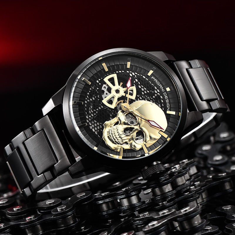 Mens Black Skull Watch