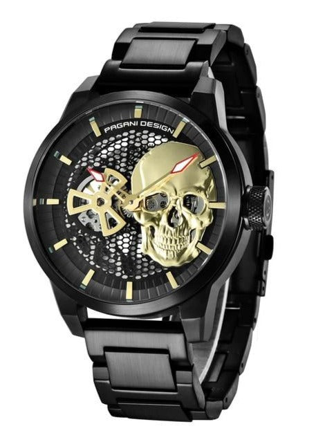 Mens Black Skull Watch