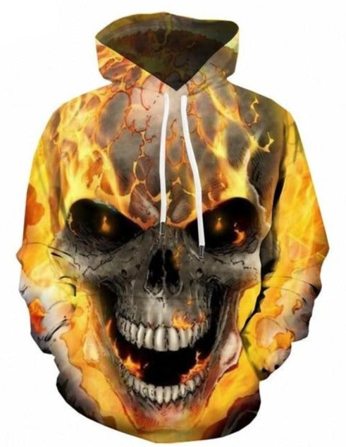 Skull On Fire Blue Hoodie