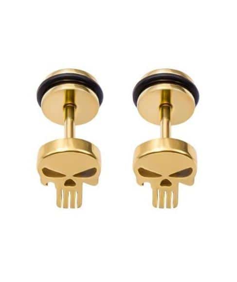 Punisher Skull Earrings Gold