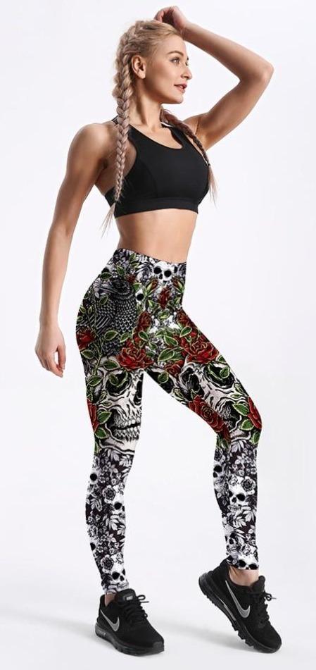 Rose Skull Leggings | Skull Action