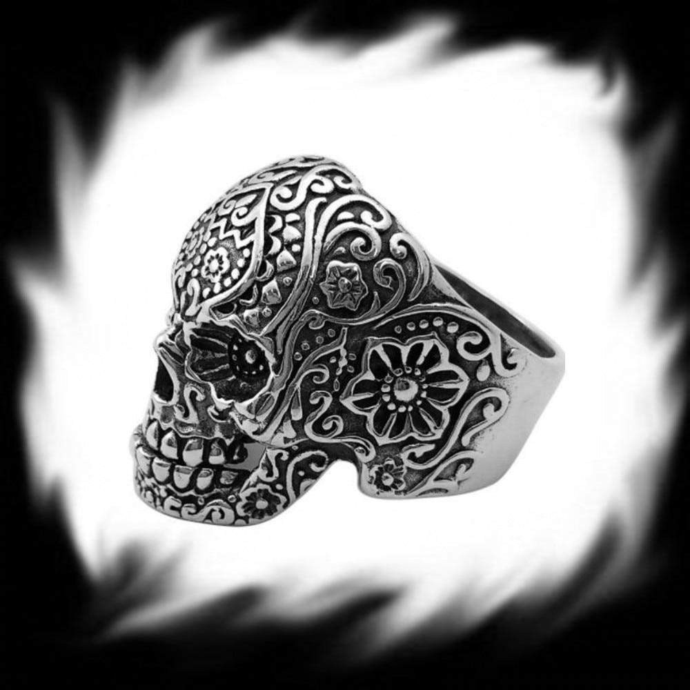 Silver Engraved Skull Ring | Skull Action