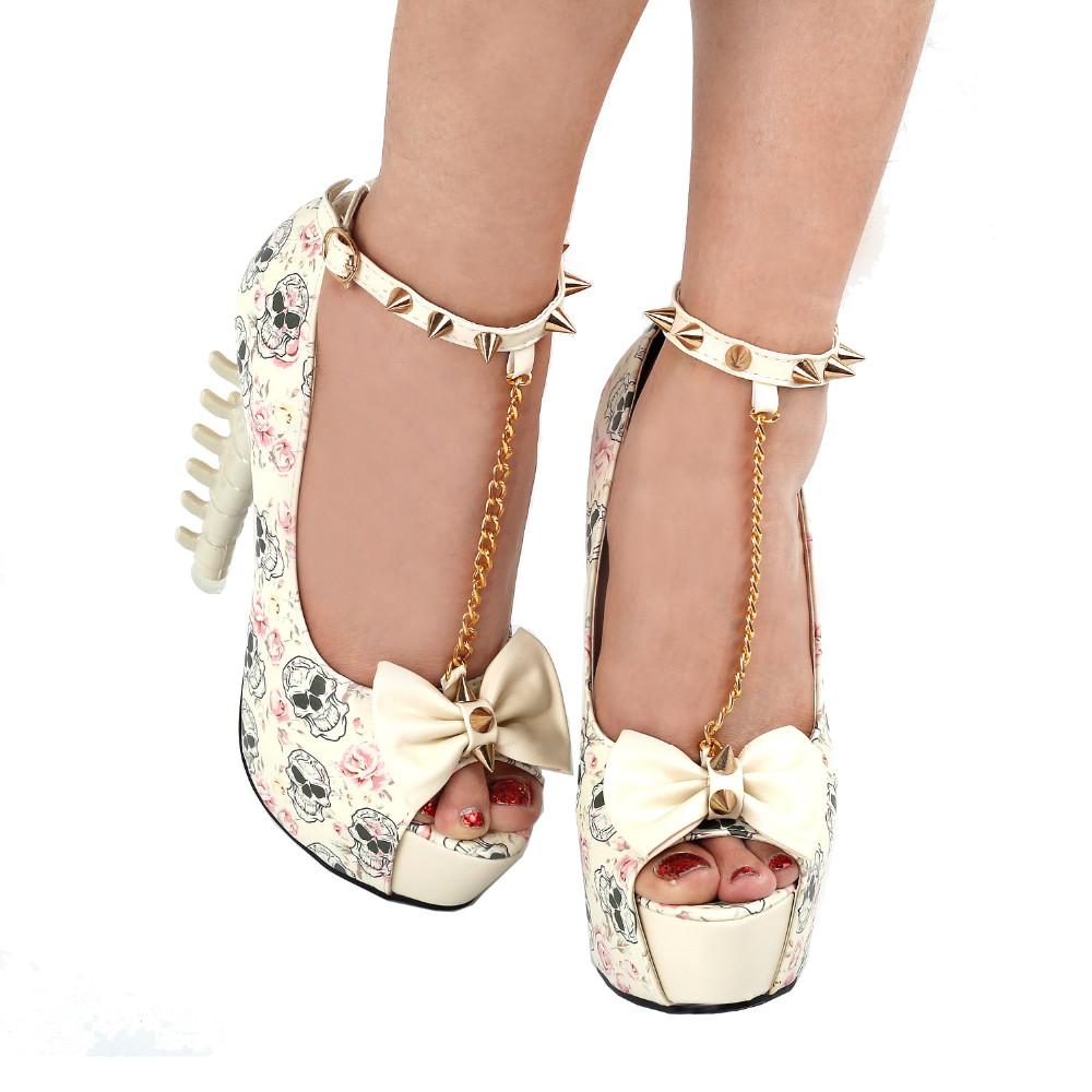 Skull High Heels Beige Shoes | Skull Action