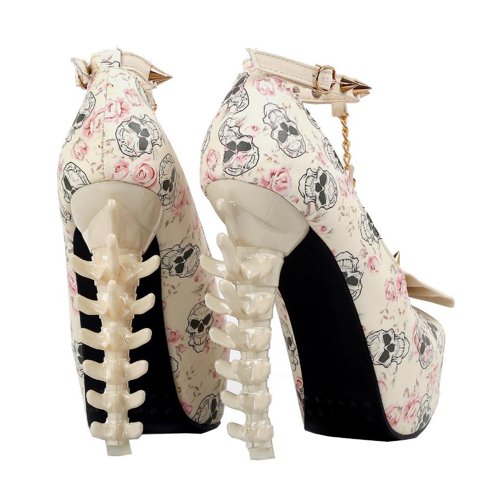 Skull High Heels Beige Shoes | Skull Action