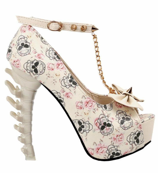 Skull High Heels Beige Shoes