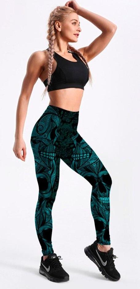 Skull Leggings Workout blue