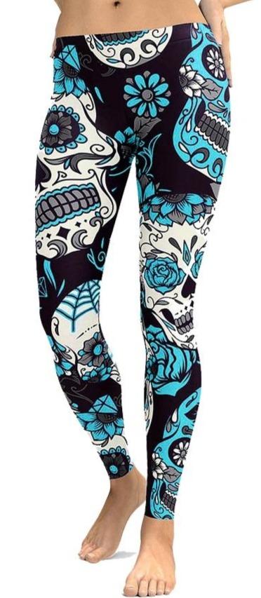 skull sports leggings blue