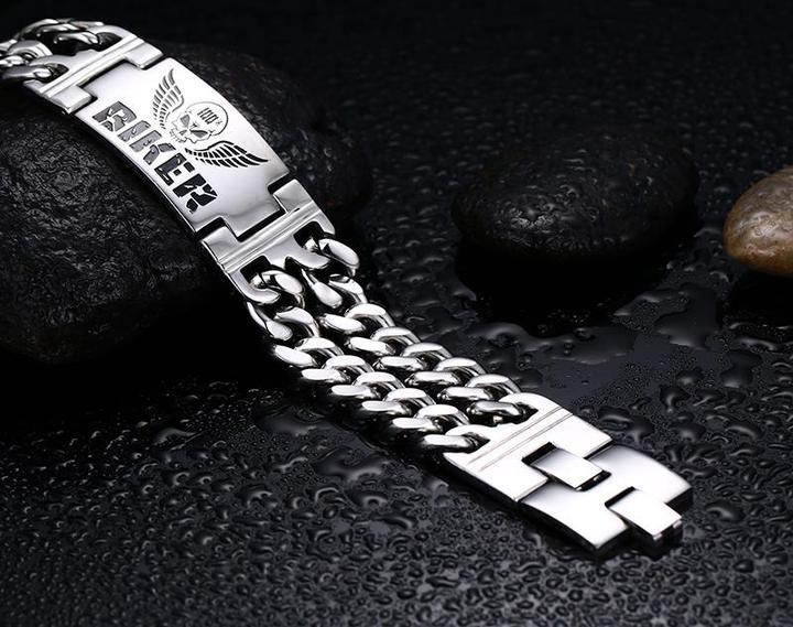 Stainless Steel Biker Bracelet | Skull Action