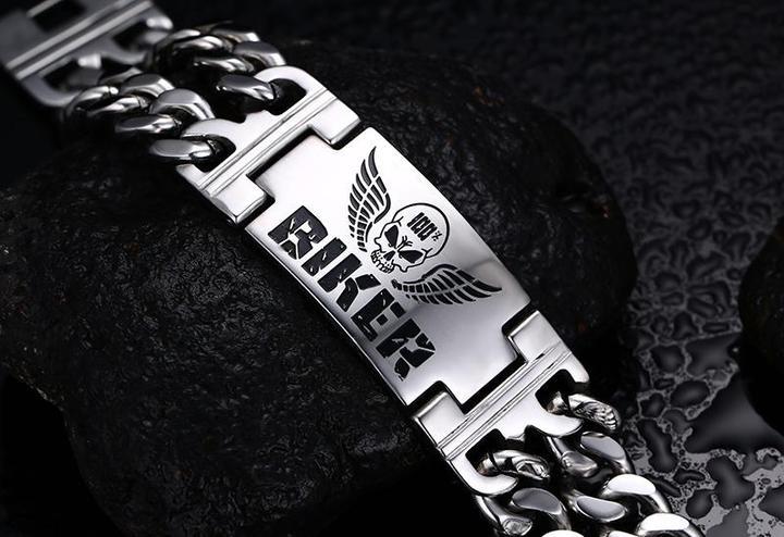 Stainless Steel Biker Bracelet | Skull Action