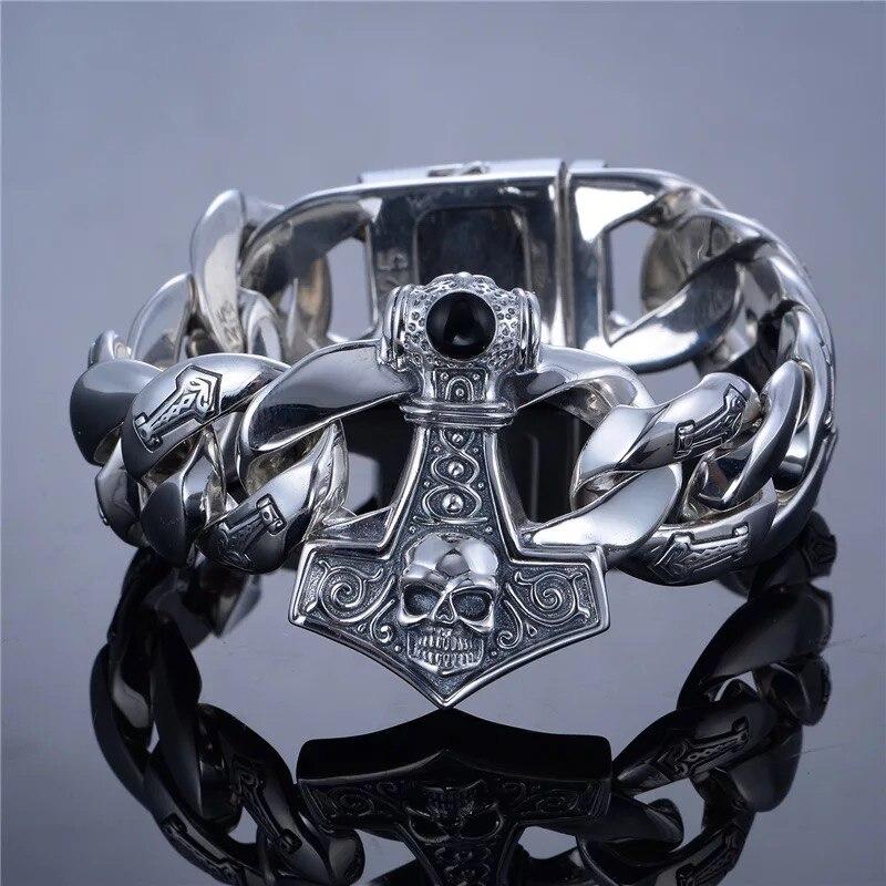 Viking Sterling Silver Bracelet | Skull Action