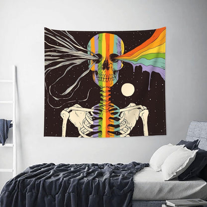 Rainbow Skull Tapestry Aesthetic Tapestries Black and White Wall Hanging Tapestry Funny Tapestry Hippie Hippy Skeleton Tapestry for Bedroom Livingroom Home Decor 60 X 51 Inch, One Size