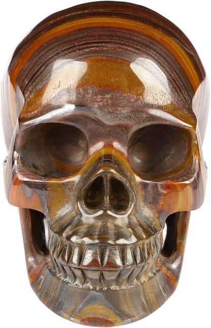 5.0" Colorful Tiger Iron Eye Crystal Skull, Hand Carved Gemstone Fine Art Sculpture, Reiki Healing Stone Statue.2842