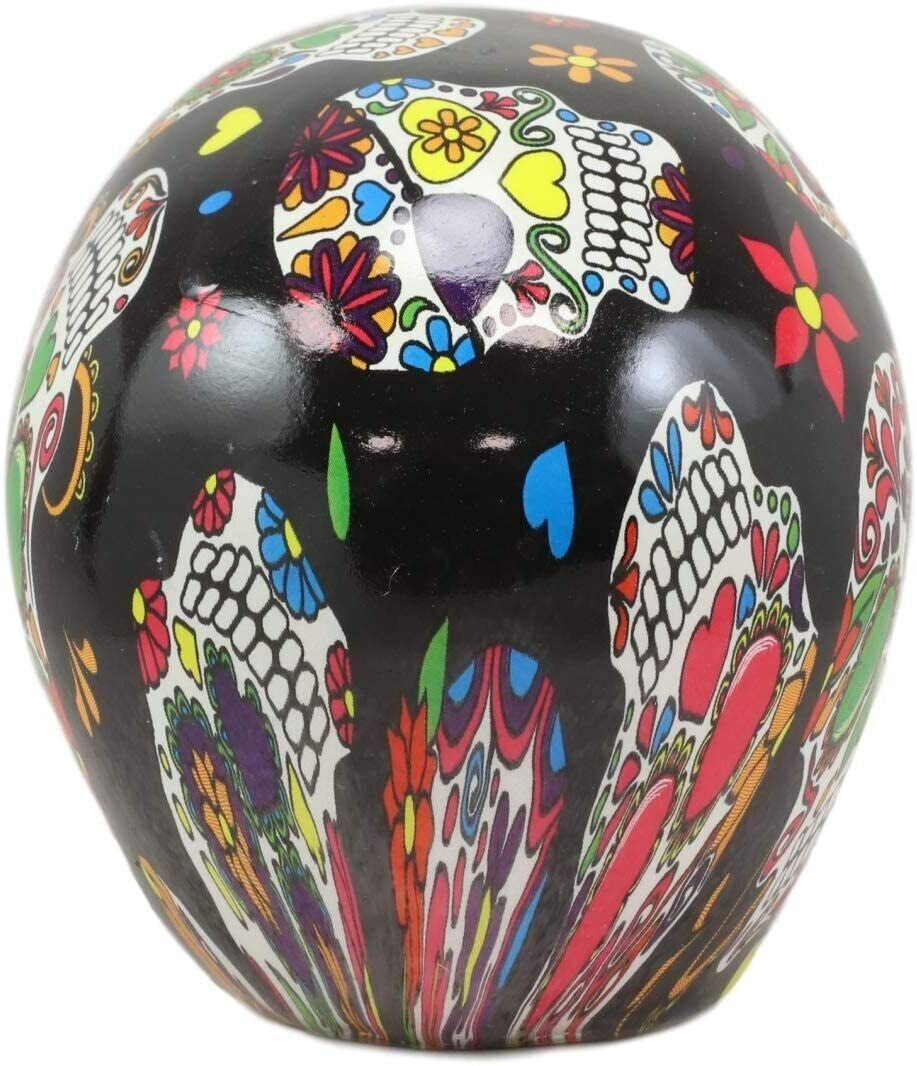 Ebros Day of the Dead Black Sugar Skull with Floral Tattoo Cranium Skull Statue