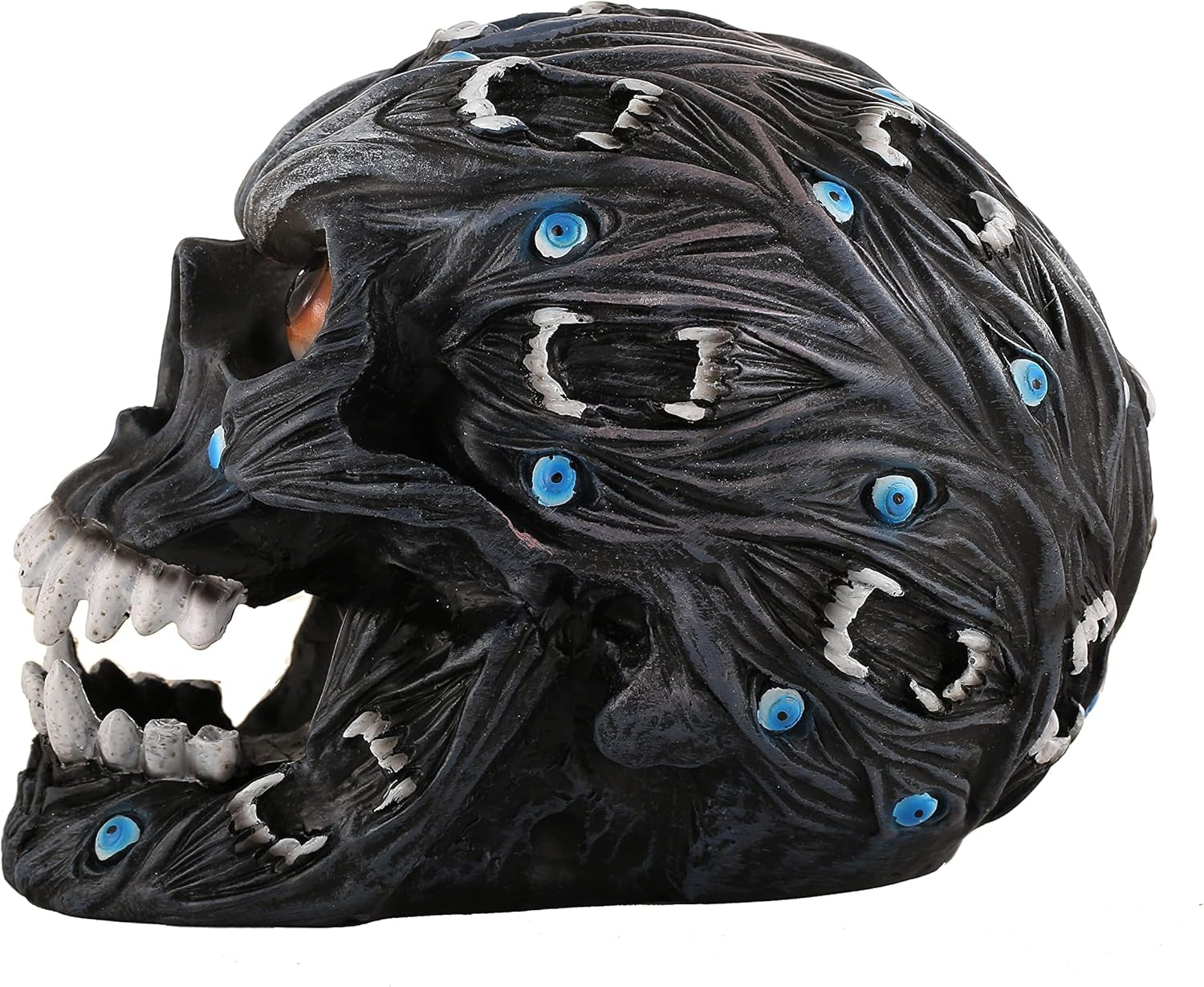 Large Alien Demonic Skull Evil Eyes and Vampire Teeth Hand Painted Colors Resin Skulls Statue