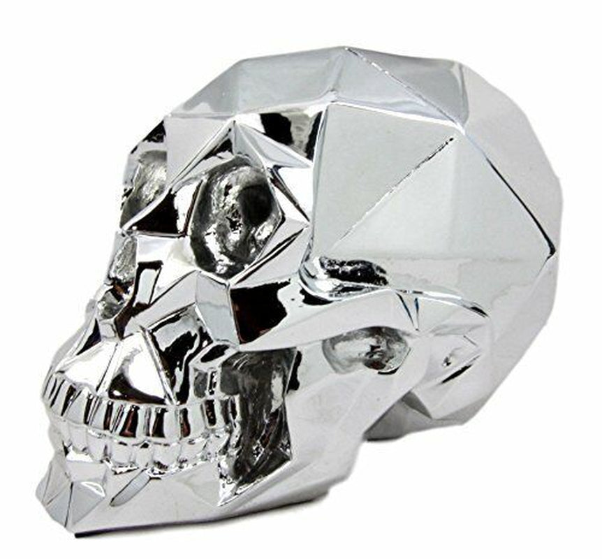 Ebros Geometric Matrix Polygon Silver Chrome Plated Skull Decor Figurine 8.5"L