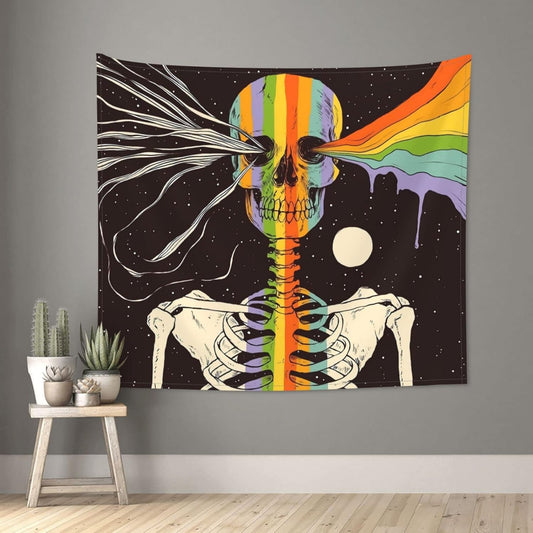 Rainbow Skull Tapestry Aesthetic Tapestries Black and White Wall Hanging Tapestry Funny Tapestry Hippie Hippy Skeleton Tapestry for Bedroom Livingroom Home Decor 60 X 51 Inch, One Size