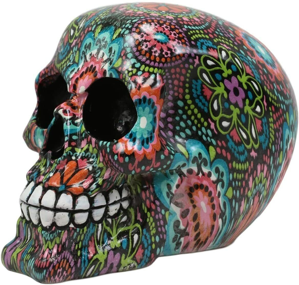 Ebros Day of the Dead Color Beads and Floral Tattoo Sugar Cranium Skull Statue