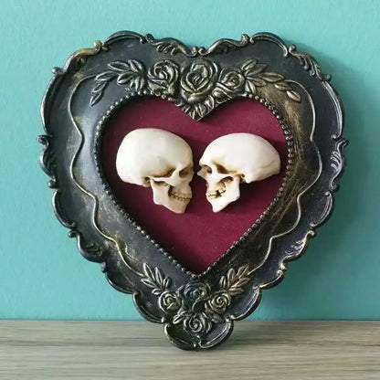 Framed Mini Skulls in Heart-Shaped Frame, True Love Skull Ornament