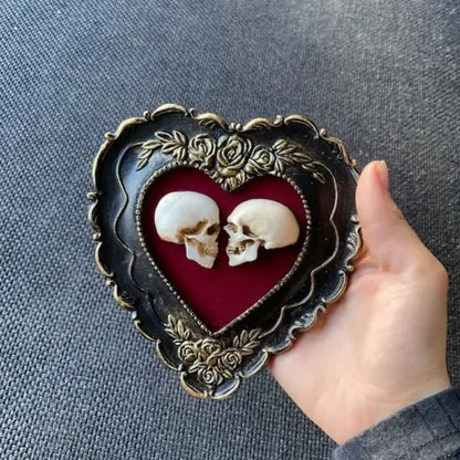 Framed Mini Skulls in Heart-Shaped Frame, True Love Skull Ornament
