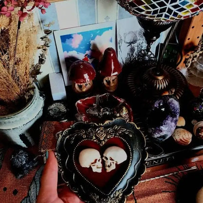 Framed Mini Skulls in Heart-Shaped Frame, True Love Skull Ornament