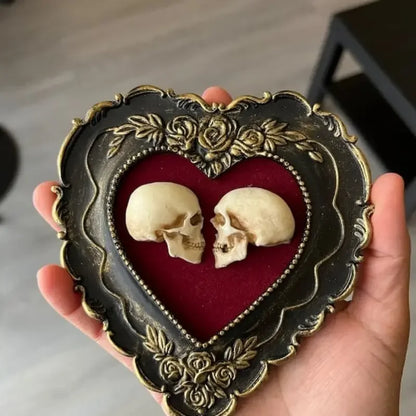 Framed Mini Skulls in Heart-Shaped Frame, True Love Skull Ornament