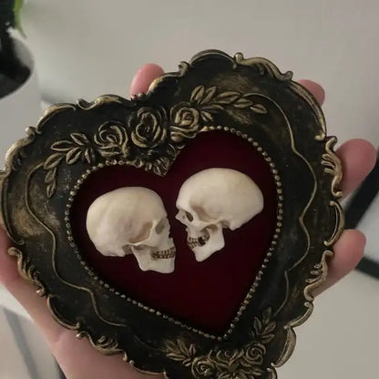 Framed Mini Skulls in Heart-Shaped Frame, True Love Skull Ornament