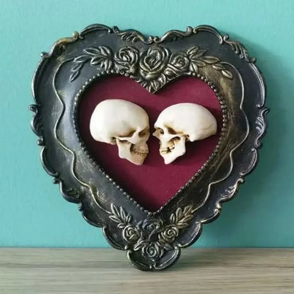 Framed Mini Skulls in Heart-Shaped Frame, True Love Skull Ornament