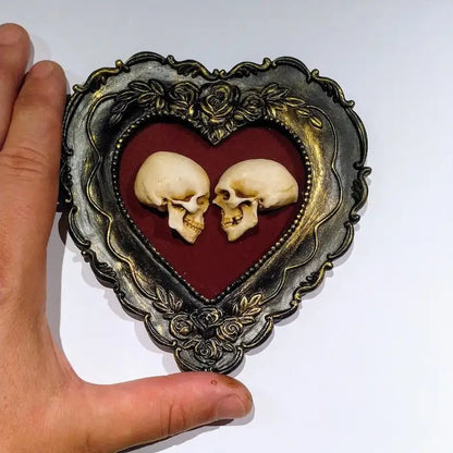 Framed Mini Skulls in Heart-Shaped Frame, True Love Skull Ornament