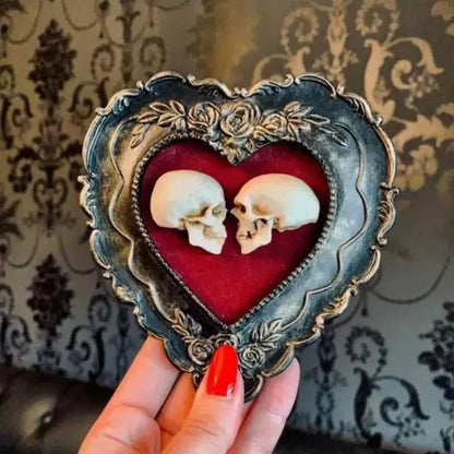 Framed Mini Skulls in Heart-Shaped Frame, True Love Skull Ornament