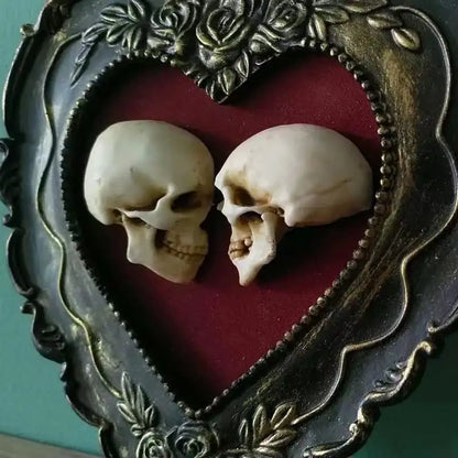Framed Mini Skulls in Heart-Shaped Frame, True Love Skull Ornament
