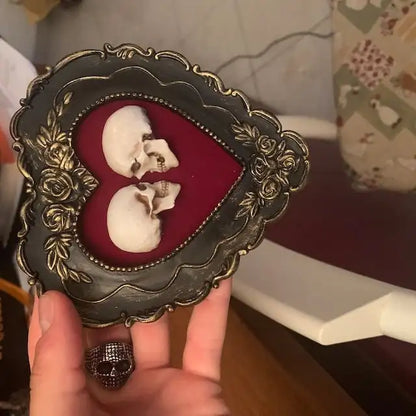 Framed Mini Skulls in Heart-Shaped Frame, True Love Skull Ornament
