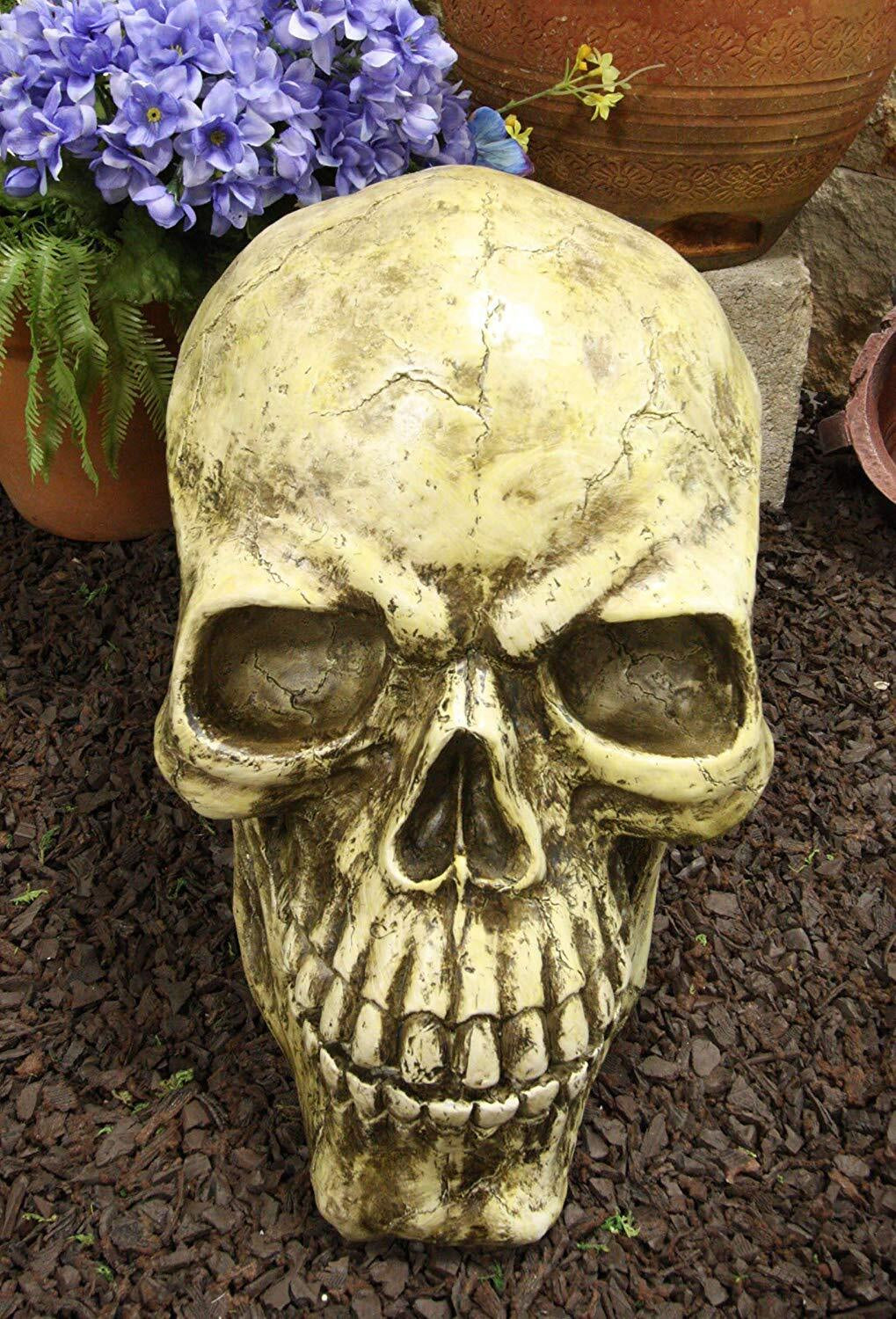 Ebros Giant Oversized Evil Sinister Skull Statue 17"L Halloween Ossuary Decor